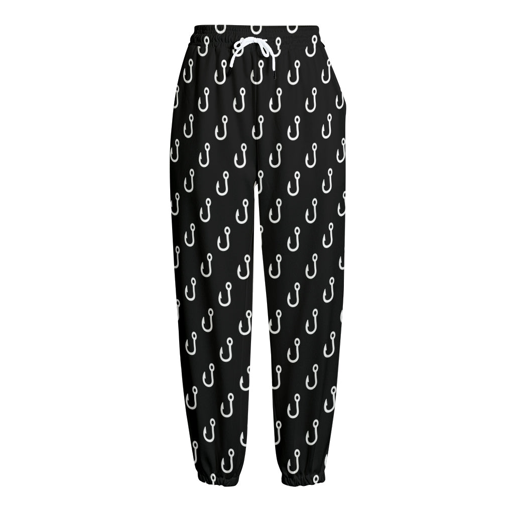 Black And White Fishing Hooks Print Fleece Lined Knit Pants