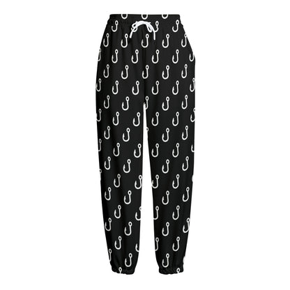 Black And White Fishing Hooks Print Fleece Lined Knit Pants