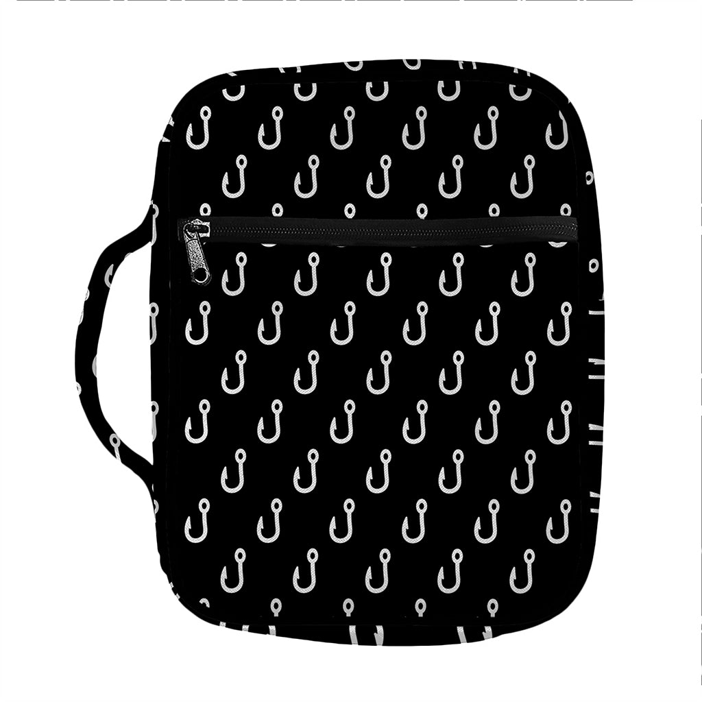Black And White Fishing Hooks Print Front Pocket Bible Bag