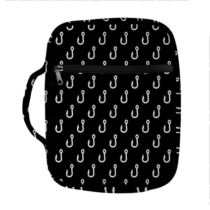 Black And White Fishing Hooks Print Front Pocket Bible Bag