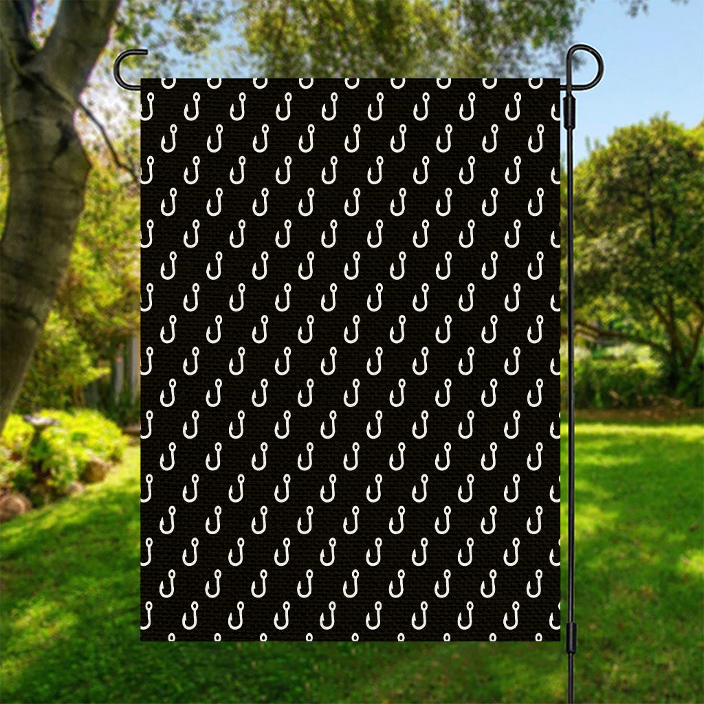 Black And White Fishing Hooks Print Garden Flag