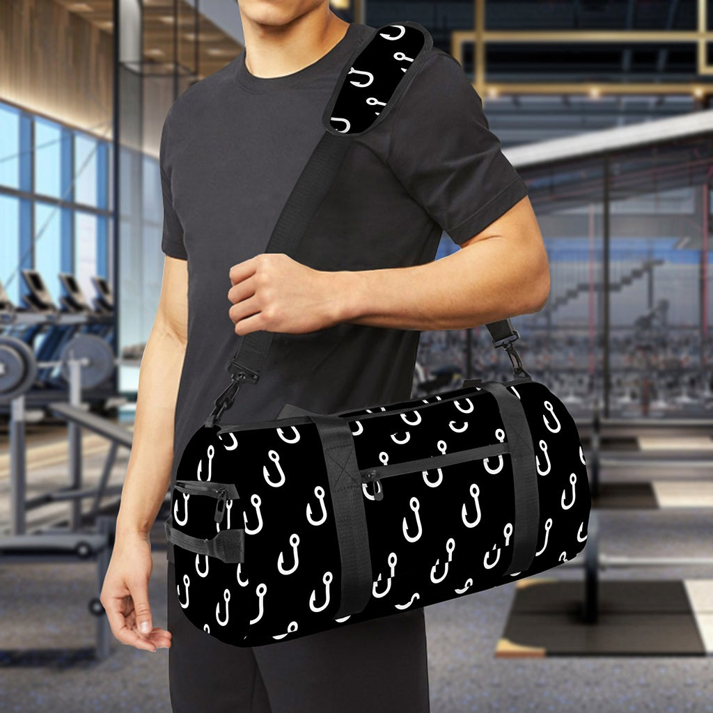 Black And White Fishing Hooks Print Gym Bag