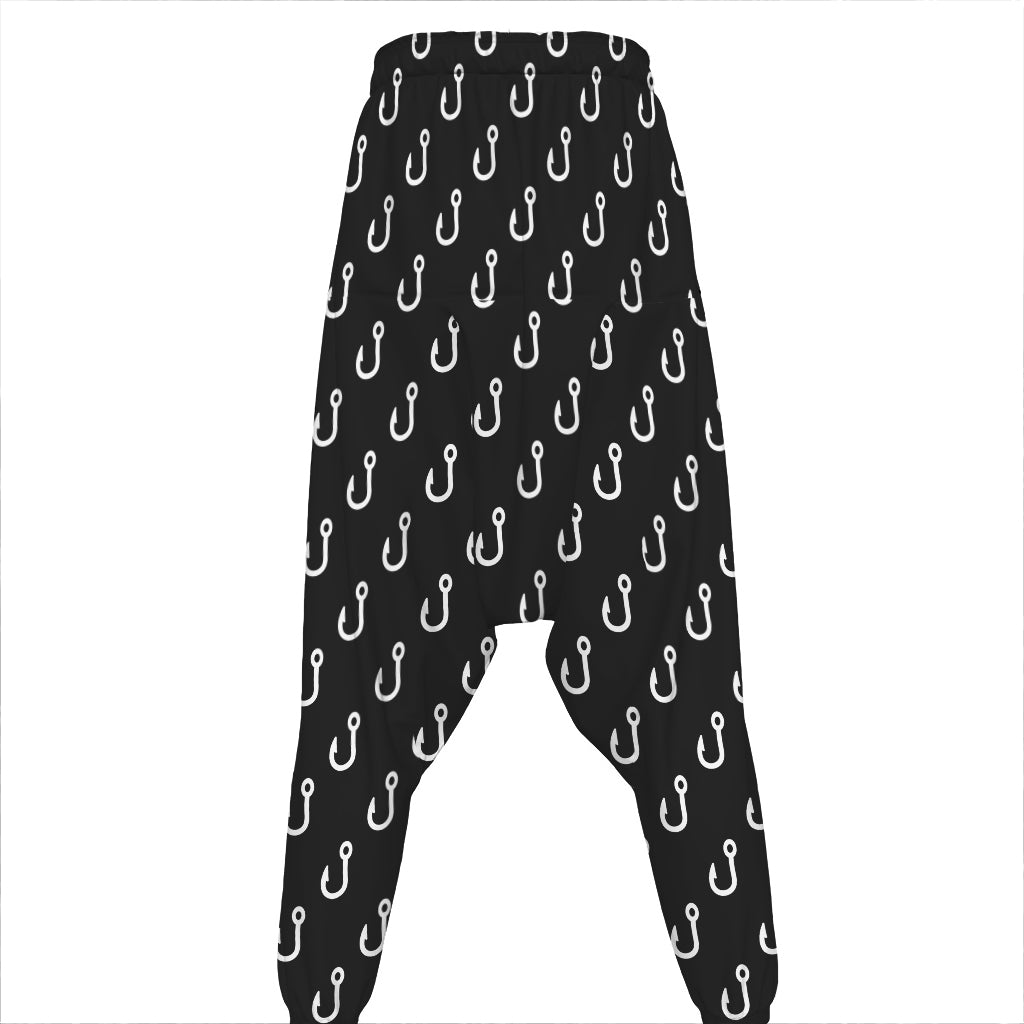 Black And White Fishing Hooks Print Hammer Pants