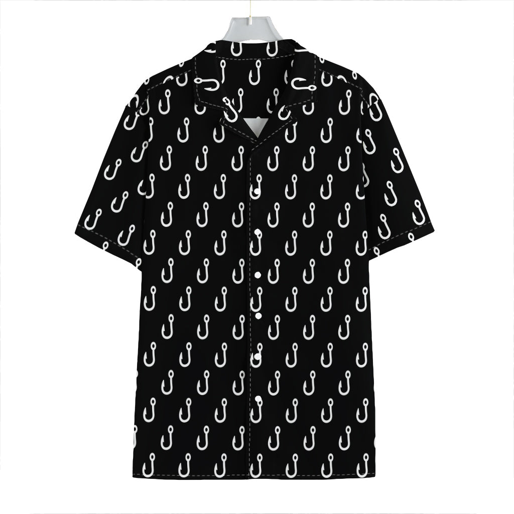 Black And White Fishing Hooks Print Hawaiian Shirt