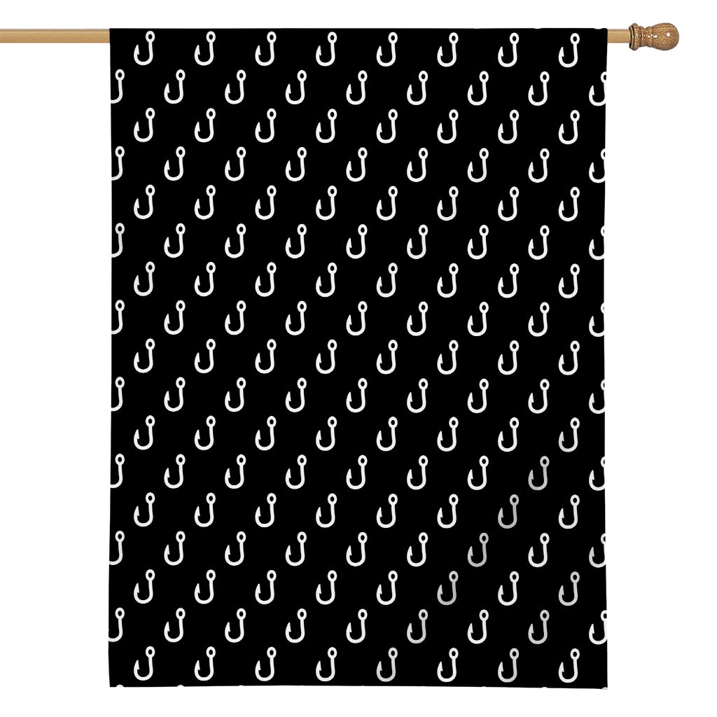 Black And White Fishing Hooks Print House Flag