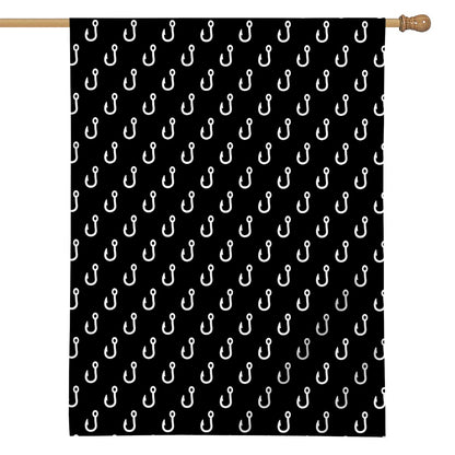 Black And White Fishing Hooks Print House Flag