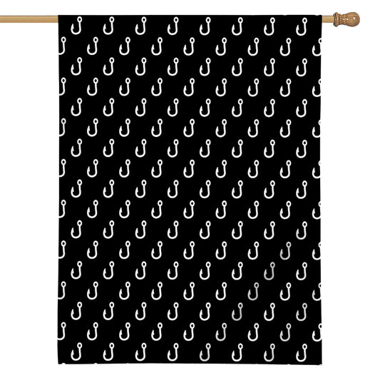 Black And White Fishing Hooks Print House Flag