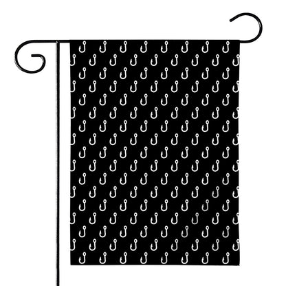 Black And White Fishing Hooks Print House Flag