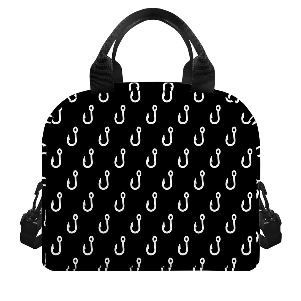 Black And White Fishing Hooks Print Insulated Lunch Bag