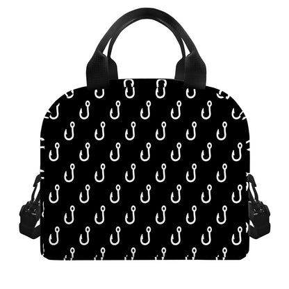 Black And White Fishing Hooks Print Insulated Lunch Bag