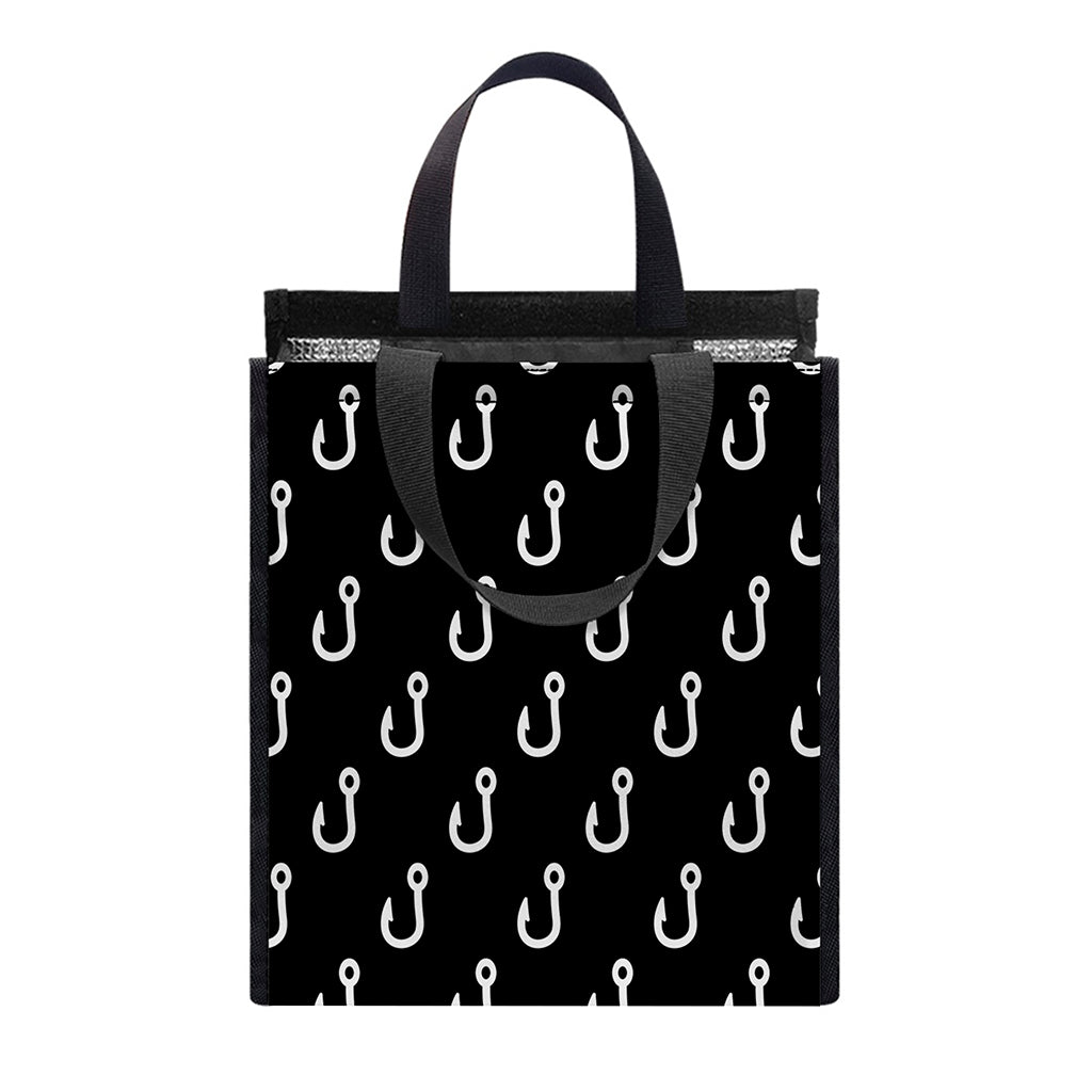Black And White Fishing Hooks Print Insulated Lunch Tote