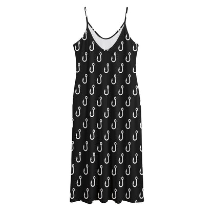 Black And White Fishing Hooks Print Jersey Midi Cami Dress