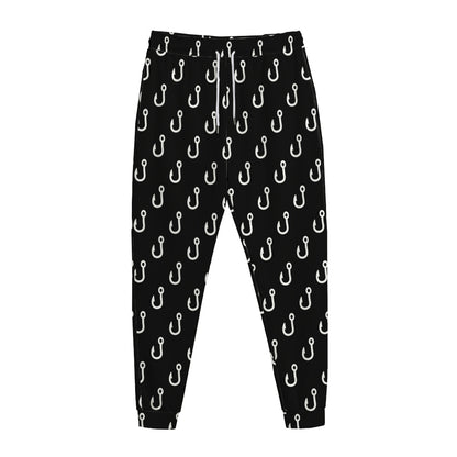 Black And White Fishing Hooks Print Jogger Pants