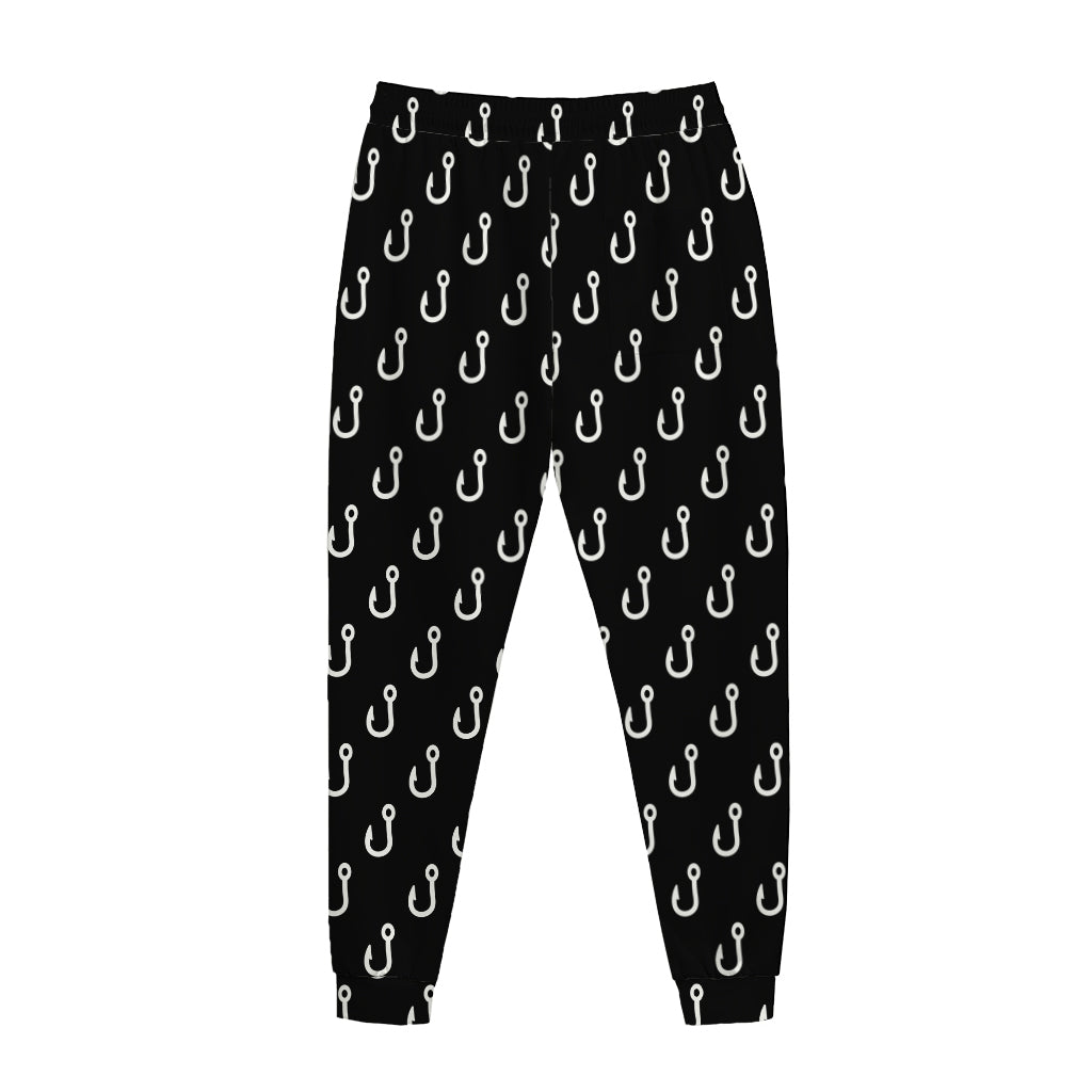 Black And White Fishing Hooks Print Jogger Pants
