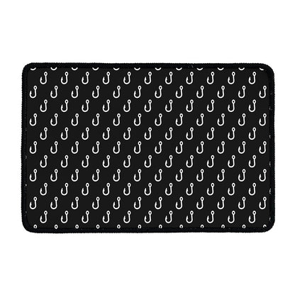 Black And White Fishing Hooks Print Kitchen Mat