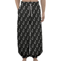 Black And White Fishing Hooks Print Lantern Pants
