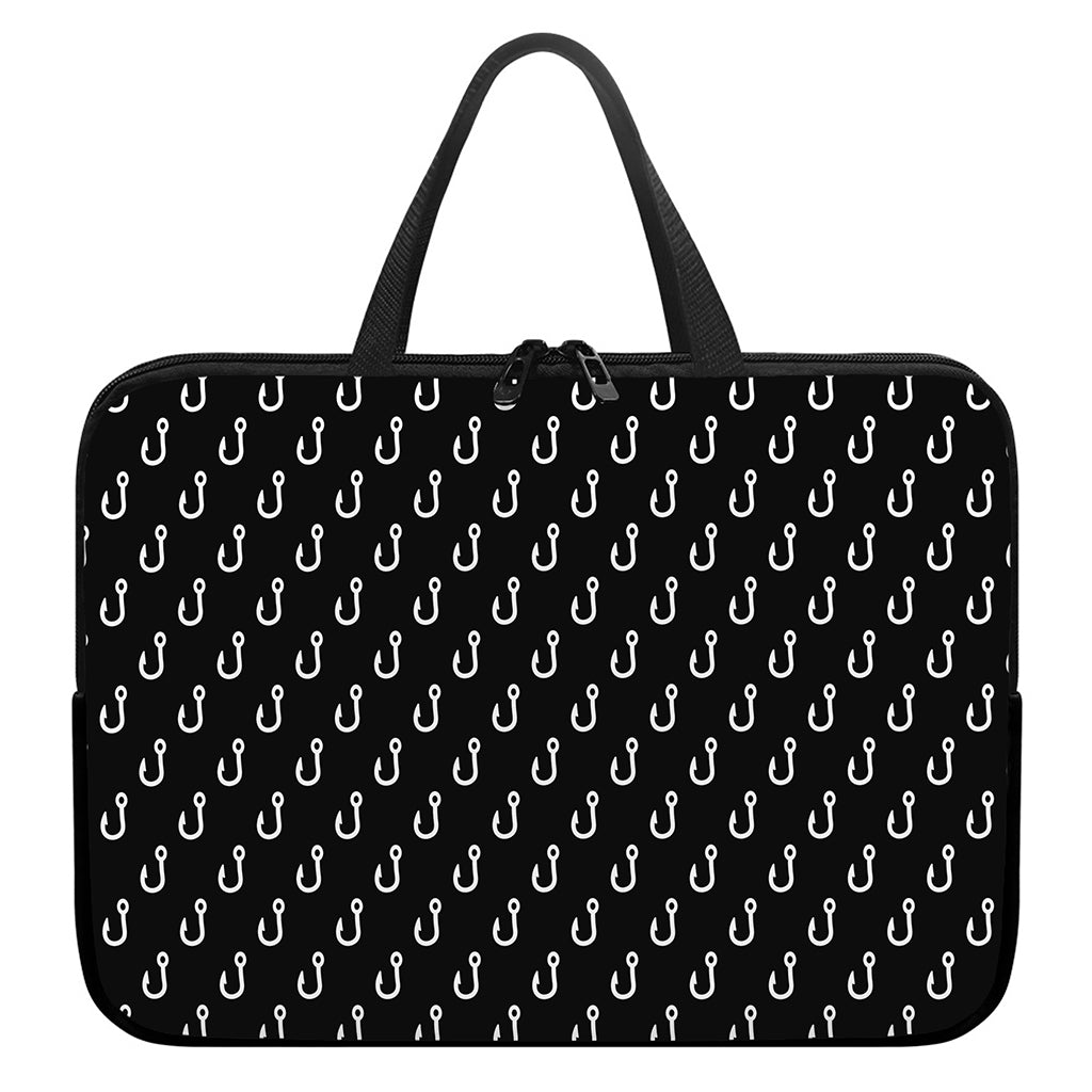 Black And White Fishing Hooks Print Laptop Sleeve With Handle