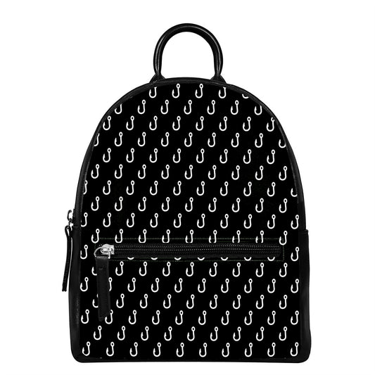 Black And White Fishing Hooks Print Leather Backpack
