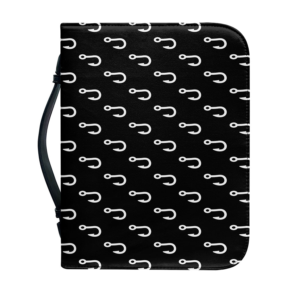 Black And White Fishing Hooks Print Leather Bible Cover