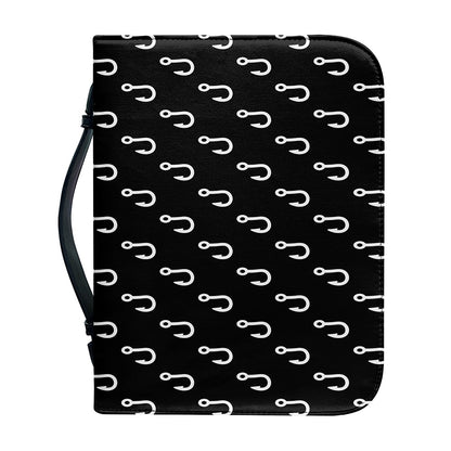 Black And White Fishing Hooks Print Leather Bible Cover