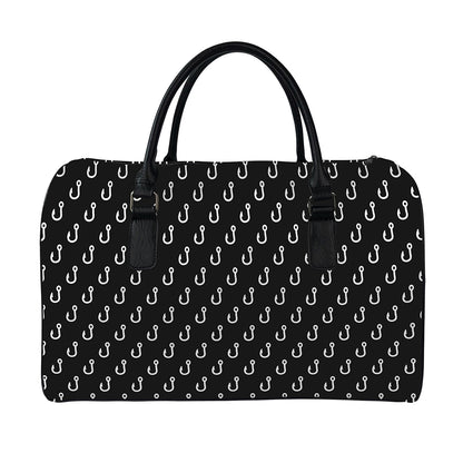 Black And White Fishing Hooks Print Leather Duffle Bag