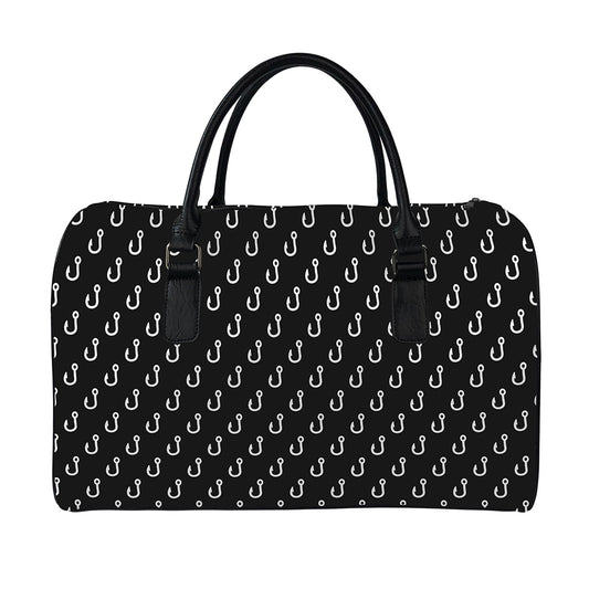 Black And White Fishing Hooks Print Leather Duffle Bag