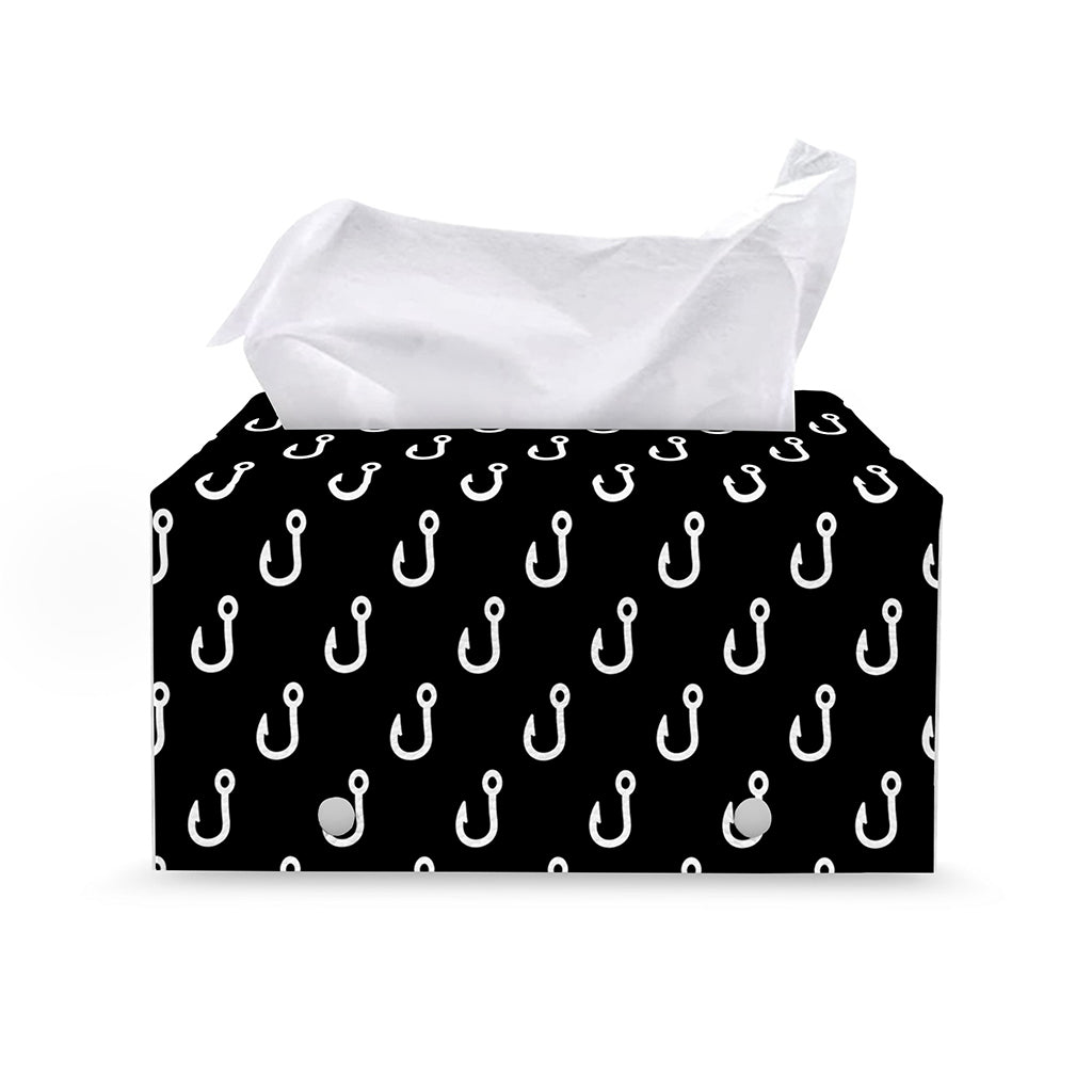 Black And White Fishing Hooks Print Leather Tissue Box Cover