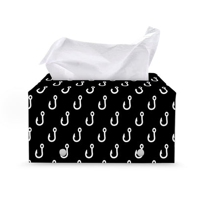Black And White Fishing Hooks Print Leather Tissue Box Cover