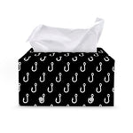 Black And White Fishing Hooks Print Leather Tissue Box Cover