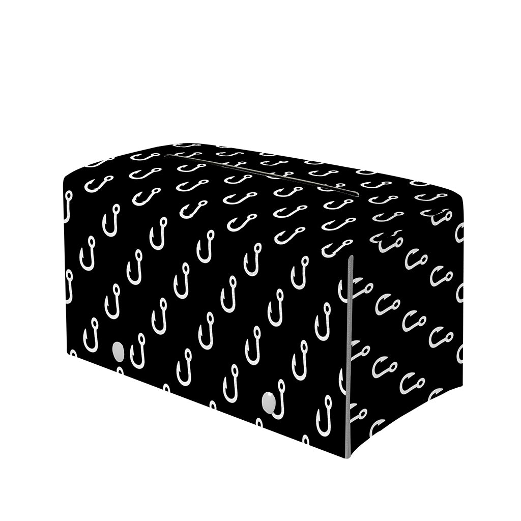 Black And White Fishing Hooks Print Leather Tissue Box Cover