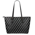 Black And White Fishing Hooks Print Leather Tote Bag With Zipper