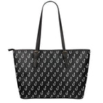 Black And White Fishing Hooks Print Leather Tote Bag