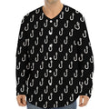 Black And White Fishing Hooks Print Long Sleeve Baseball Jersey