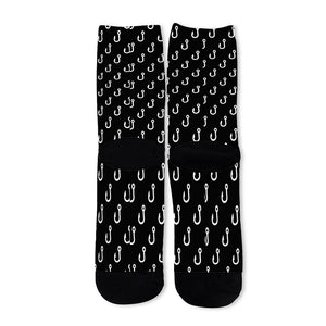 Black And White Fishing Hooks Print Long Socks