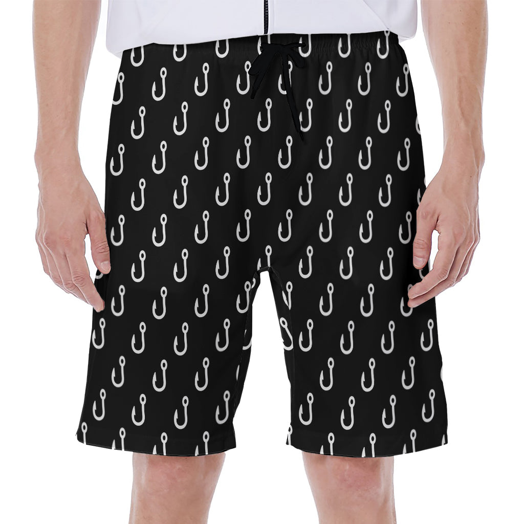 Black And White Fishing Hooks Print Men's Beach Shorts