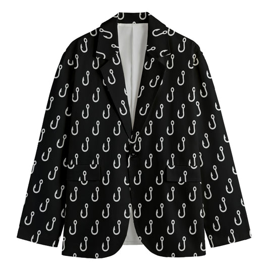 Black And White Fishing Hooks Print Men's Blazer