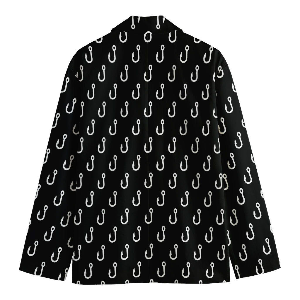 Black And White Fishing Hooks Print Men's Cotton Blazer