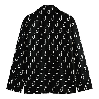 Black And White Fishing Hooks Print Men's Cotton Blazer