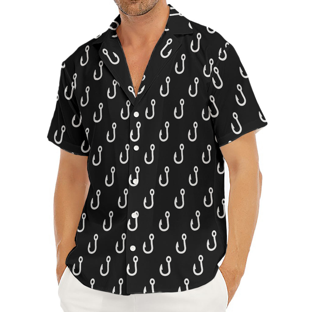 Black And White Fishing Hooks Print Men's Deep V-Neck Shirt