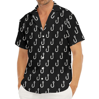 Black And White Fishing Hooks Print Men's Deep V-Neck Shirt