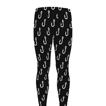 Black And White Fishing Hooks Print Men's leggings