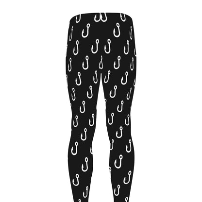 Black And White Fishing Hooks Print Men's leggings