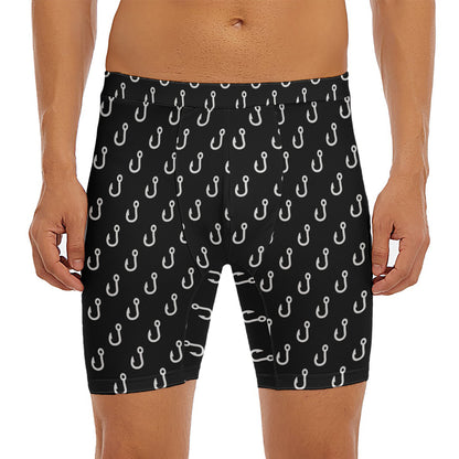 Black And White Fishing Hooks Print Men's Long Boxer Briefs