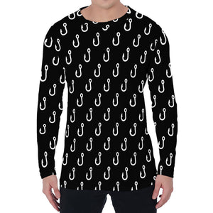 Black And White Fishing Hooks Print Men's Long Sleeve T-Shirt