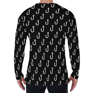 Black And White Fishing Hooks Print Men's Long Sleeve T-Shirt