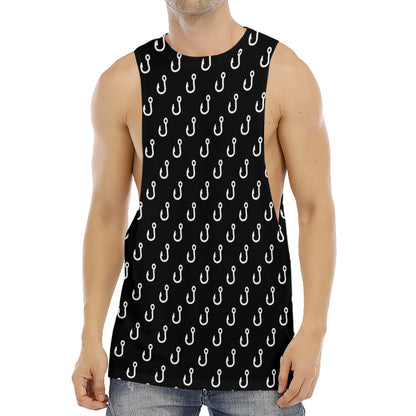 Black And White Fishing Hooks Print Men's Muscle Tank Top