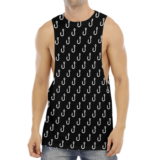 Black And White Fishing Hooks Print Men's Muscle Tank Top