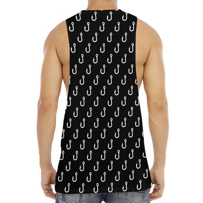 Black And White Fishing Hooks Print Men's Muscle Tank Top