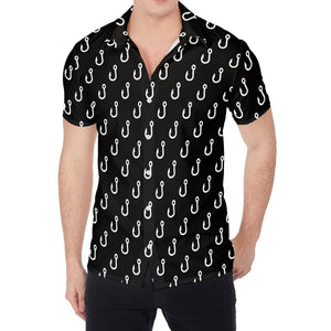 Black And White Fishing Hooks Print Men's Shirt