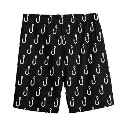 Black And White Fishing Hooks Print Men's Sports Shorts